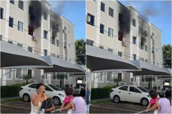 Apartamento ainda tomado pelas chamas