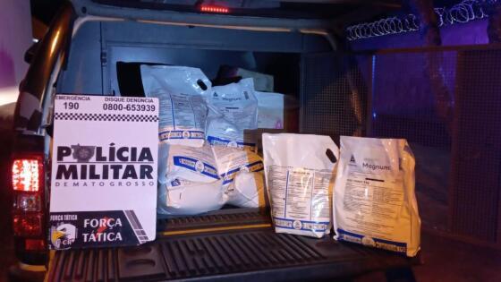 Polícia Militar apreende 1,5 tonelada de defensivos agrícolas em Sorriso e Rondonópolis RONDONOPOLIS