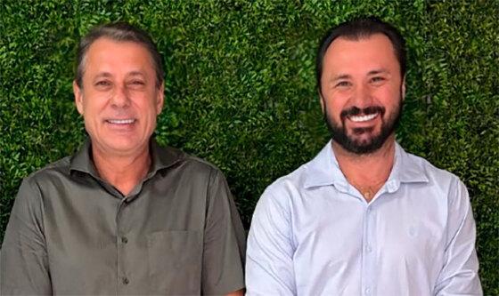 Prefeito eleito de Sorriso, Alei Fernandes (União), e seu vice, Acácio Ambrosini (União).