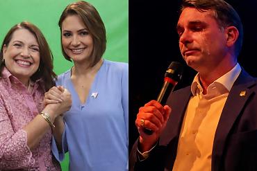 Michelle provoca Flávio com versículo e foto ao lado de Bia Kicis